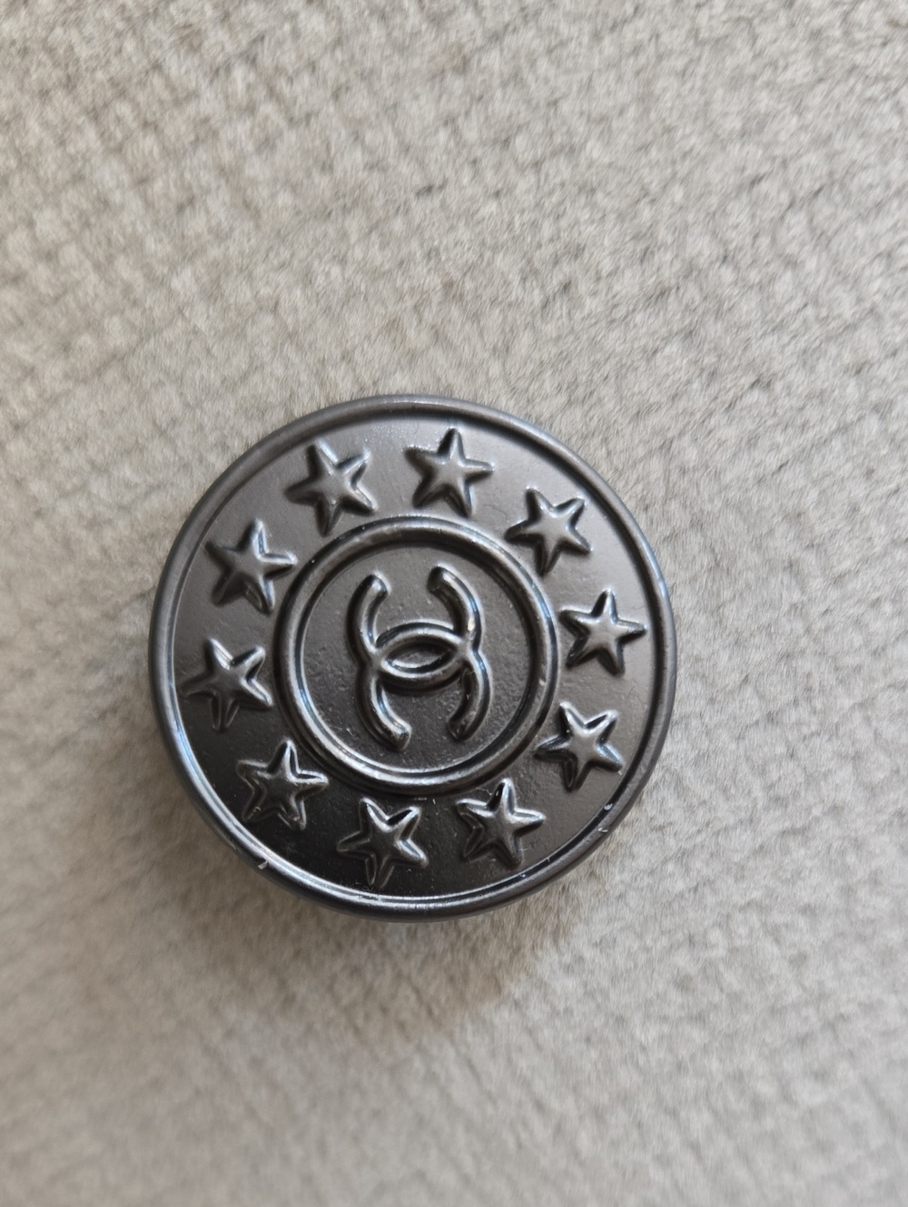 CHANEL Gunmetal Dark Gray Star Pattern CC Round Shank Large Button Dallas